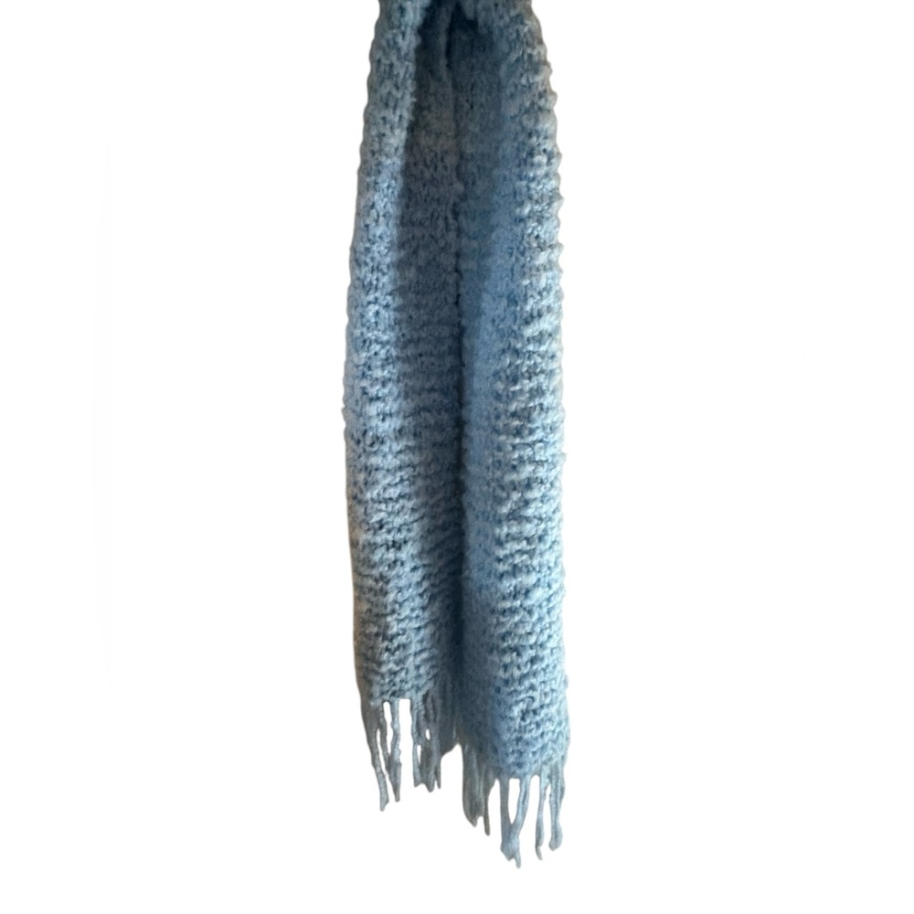 Hand Made Crochet Scarf  Sky Blue Fringed